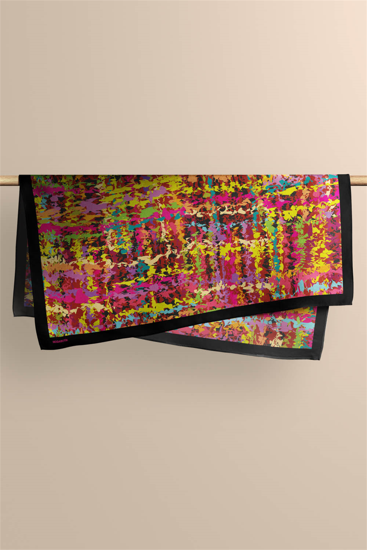 C71 Kadın Yağlı Boya Desenli Bandana 50x50 Pembe Yeşil DG0256-22