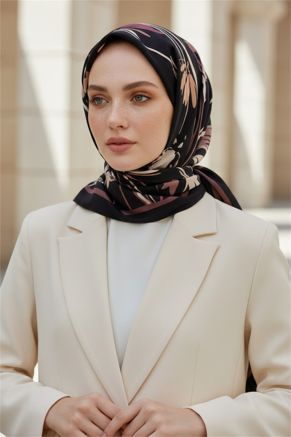 KREP ÇİÇEK DESENLİ GÜL KURUSU RENKLİ 75X195 KIRIŞMAZ ŞAL