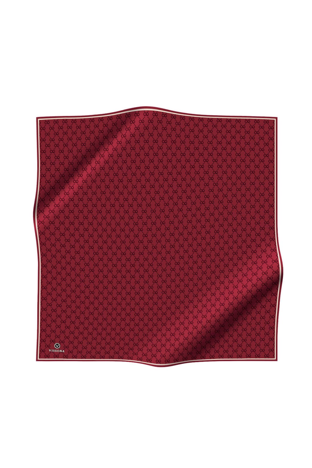 %100 Twill İpek Geometrik Desenli Bordo Renkli 90x90 Eşarp Dikim Şekli : El Dikişi