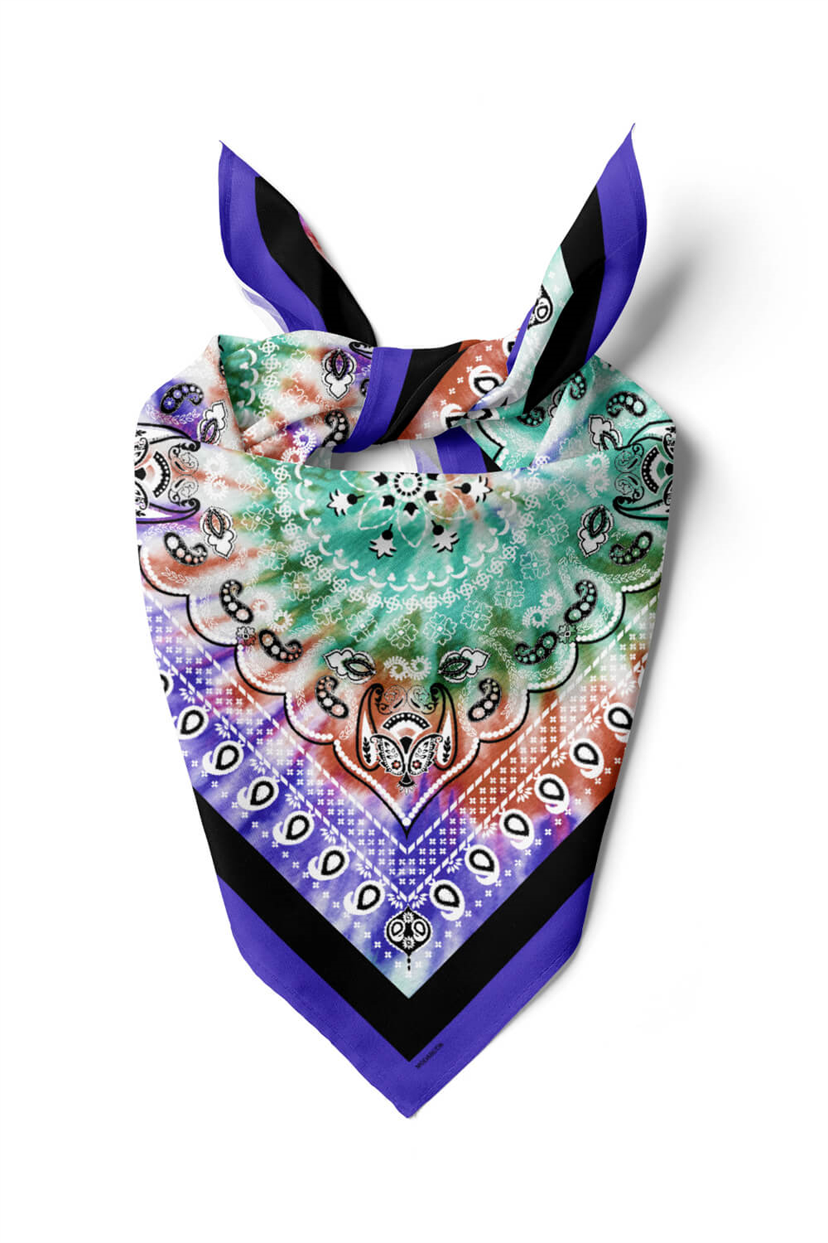 D11 Kadın Turkuaz Etnik Desenli 50x50 Bandana DG01573-22