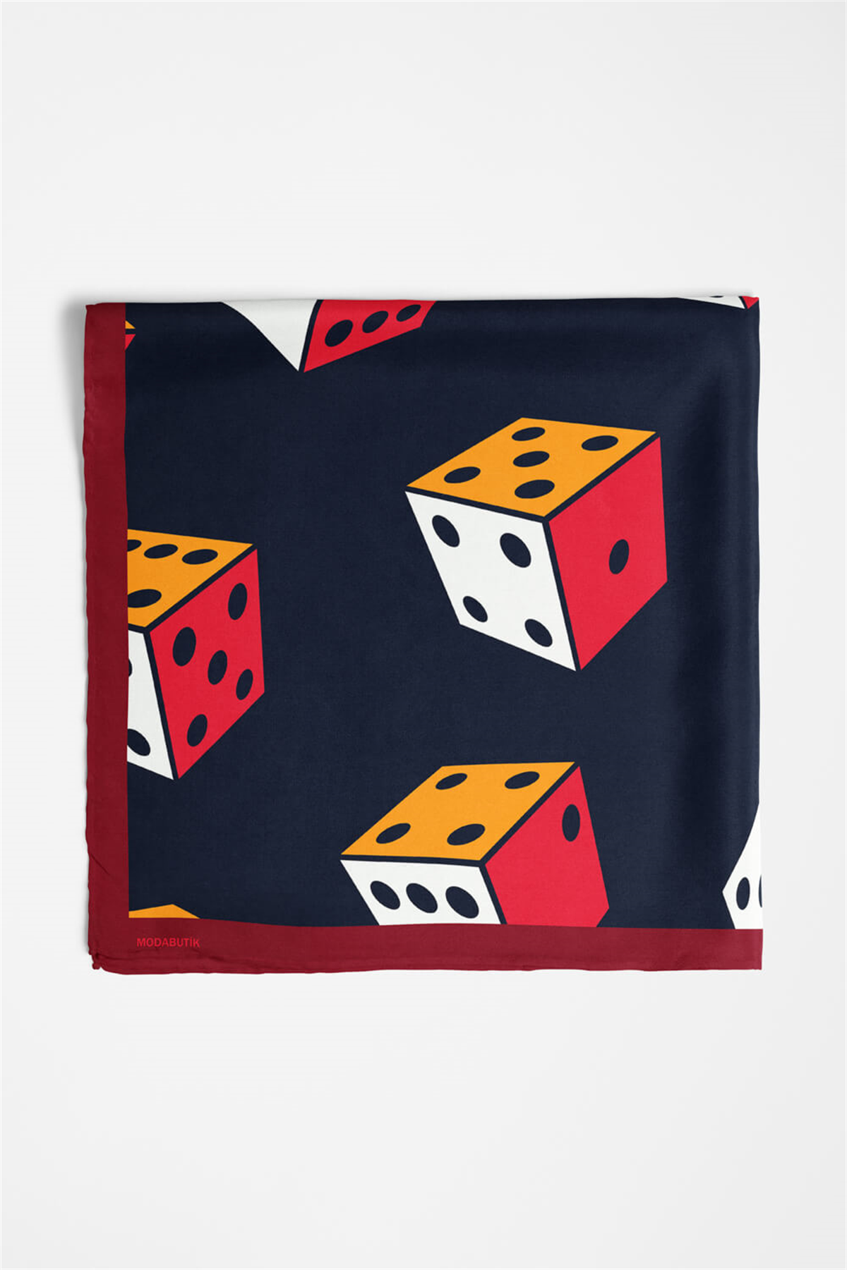 V22 Kadın Zar Desenli Bandana 50x50 Siyah Turuncu Sarı DG0439-22