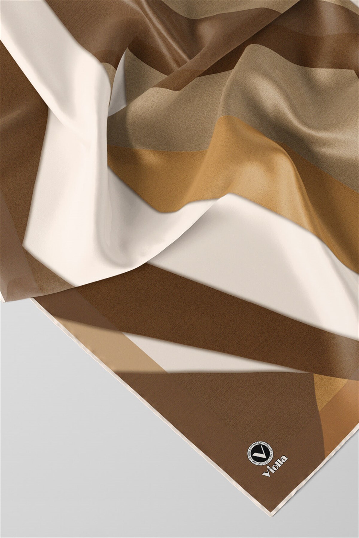 Twill Geometrik Desenli Vizon Renkli 90x90 Eşarp (İpek İçermez) Dikim Şekli : El Dikişi
