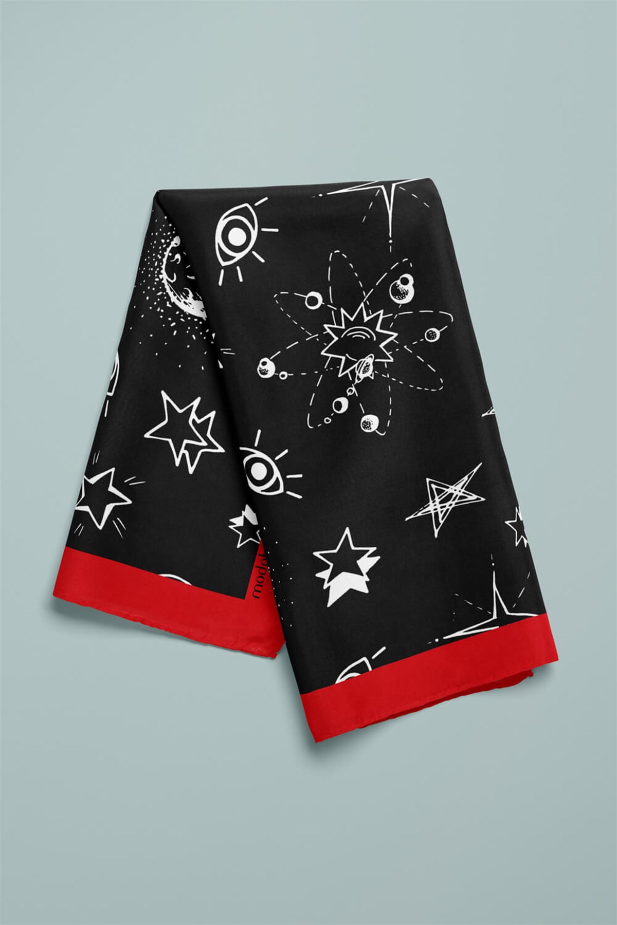 Violla A116 Kadın Yıldız Desenli Bandana 55x55 Siyah Beyaz DG0405-22
