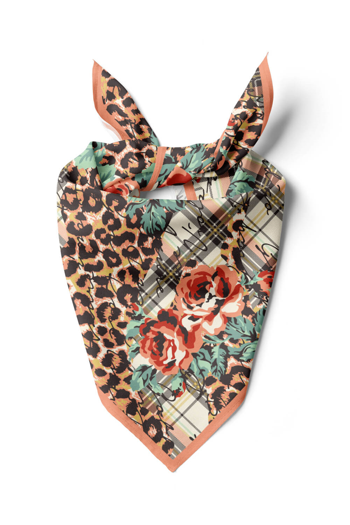 V25 Modabutik Leopar ve Gül Desenli Bandana