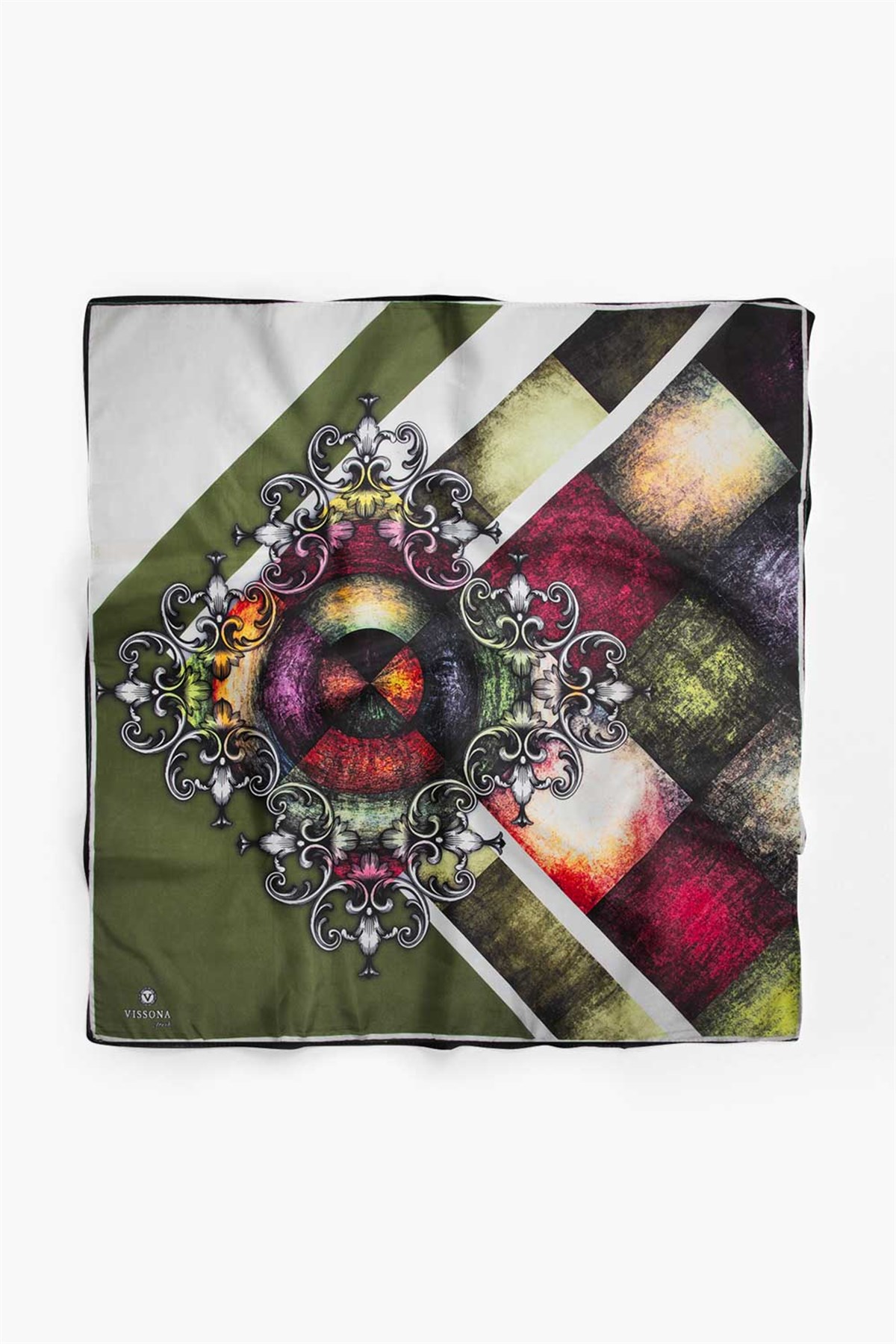 %100 İpek Kadın Desenli Bandana 80x80
