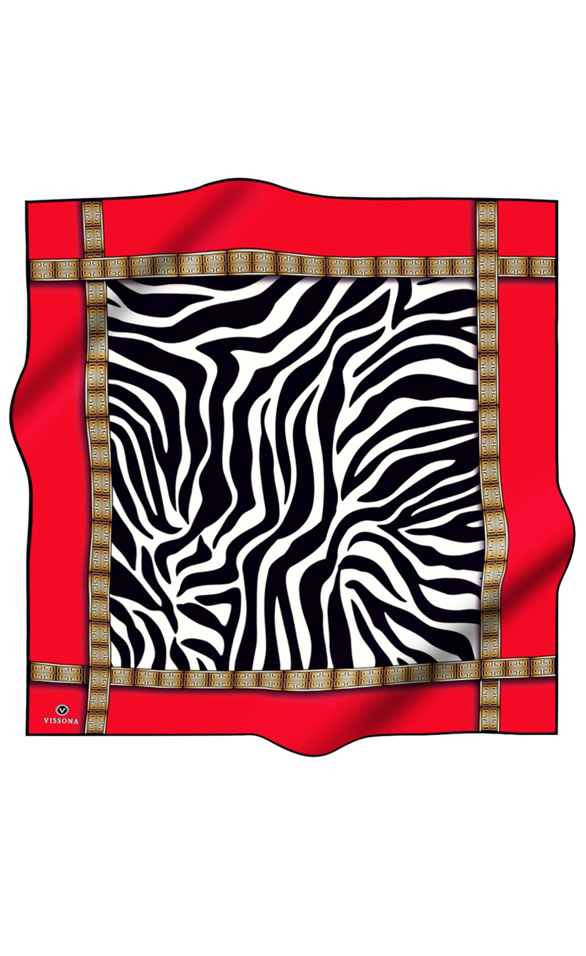 % 57 İPEK % 43 VİSKON Twill İpek Zebra Desenli Kırmızı - Siyah Renkli 90x90 Eşarp Dikim Şekli : El Dikişi