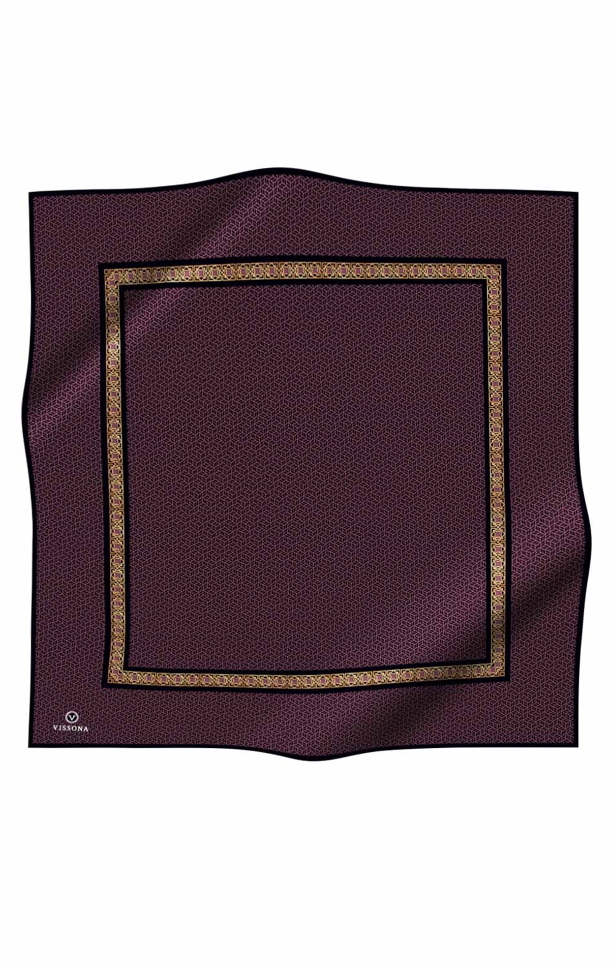 % 57 İPEK % 43 VİSKON Twill İpek Geometrik Desenli Gül Kurusu - Siyah Renkli 90x90 Eşarp Dikim Şekli : El Dikişi