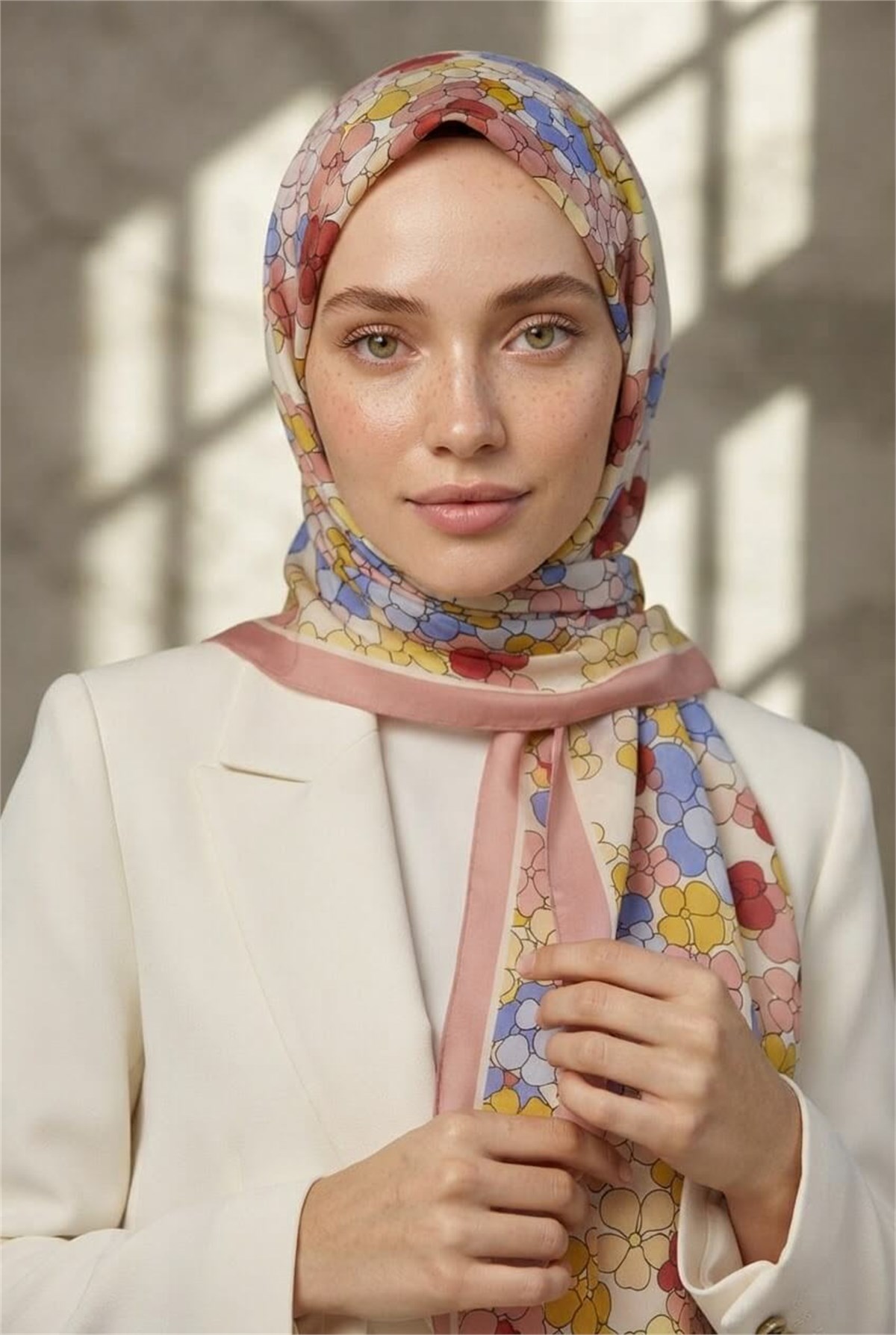KREP YONCA DESENLİ PUDRA RENKLİ 75X195 KIRIŞMAZ ŞAL