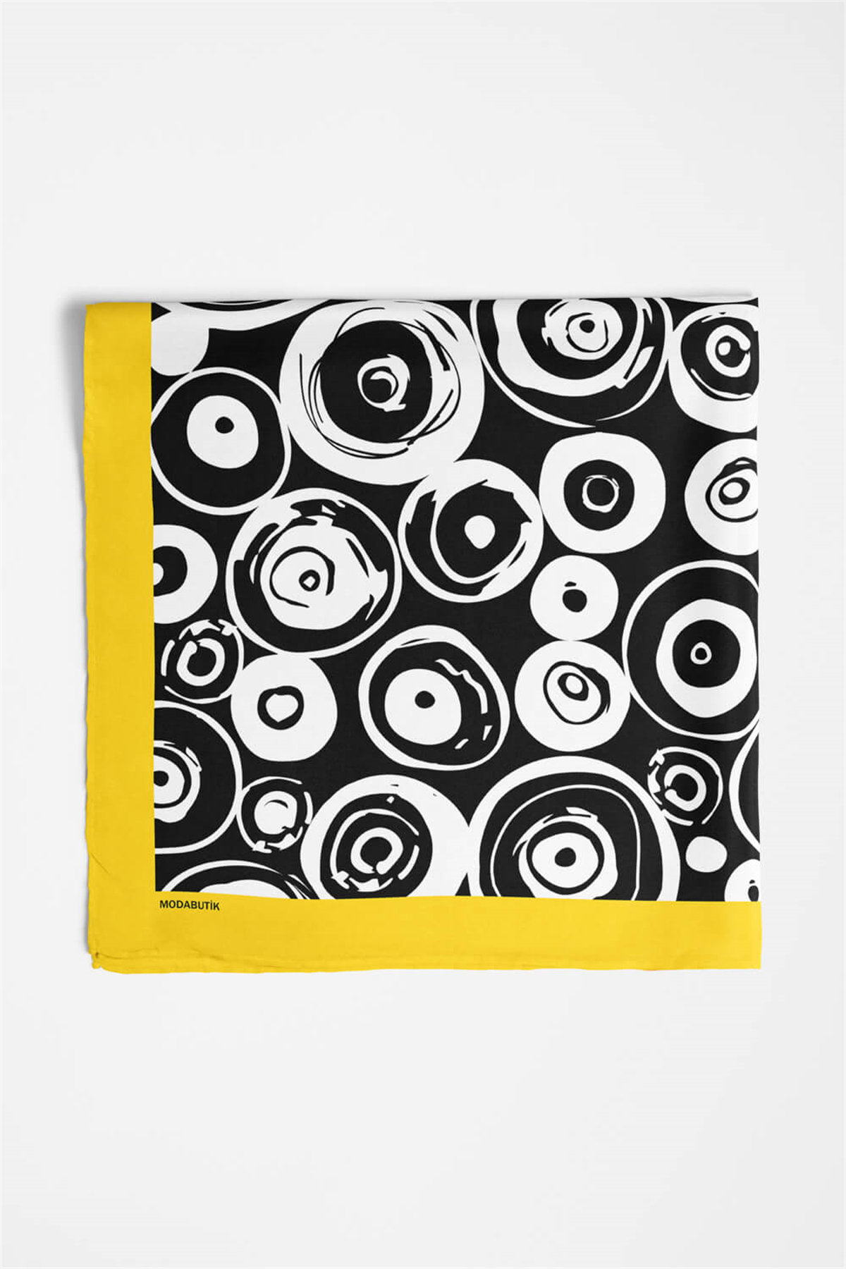 F51 Kadın Halka Desenli Bandana 50x50 Siyah Beyaz DG0327-22