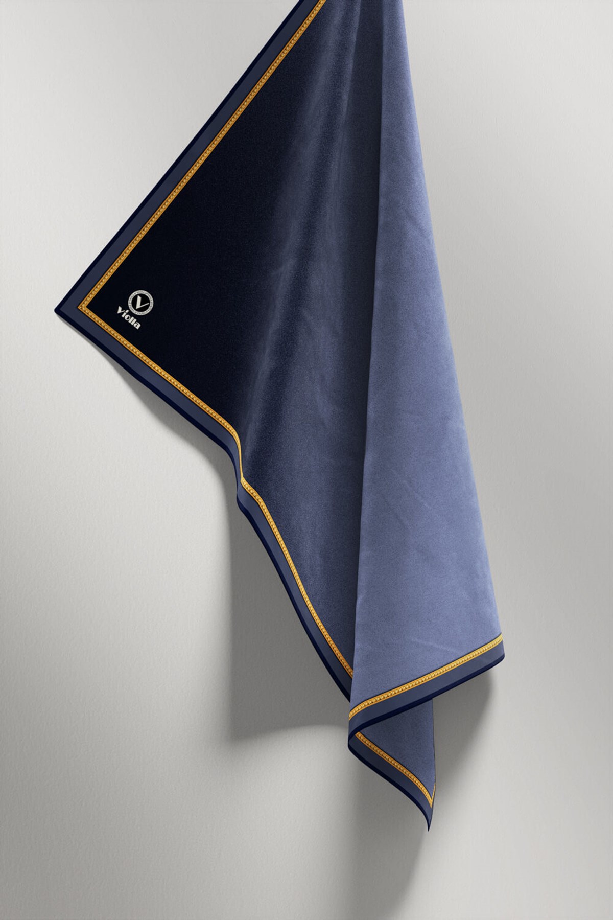 Twill Degrade Desenli İndigo Renkli 90x90 Eşarp (İpek İçermez) Kenar Dikiş Şekli El Dikişli