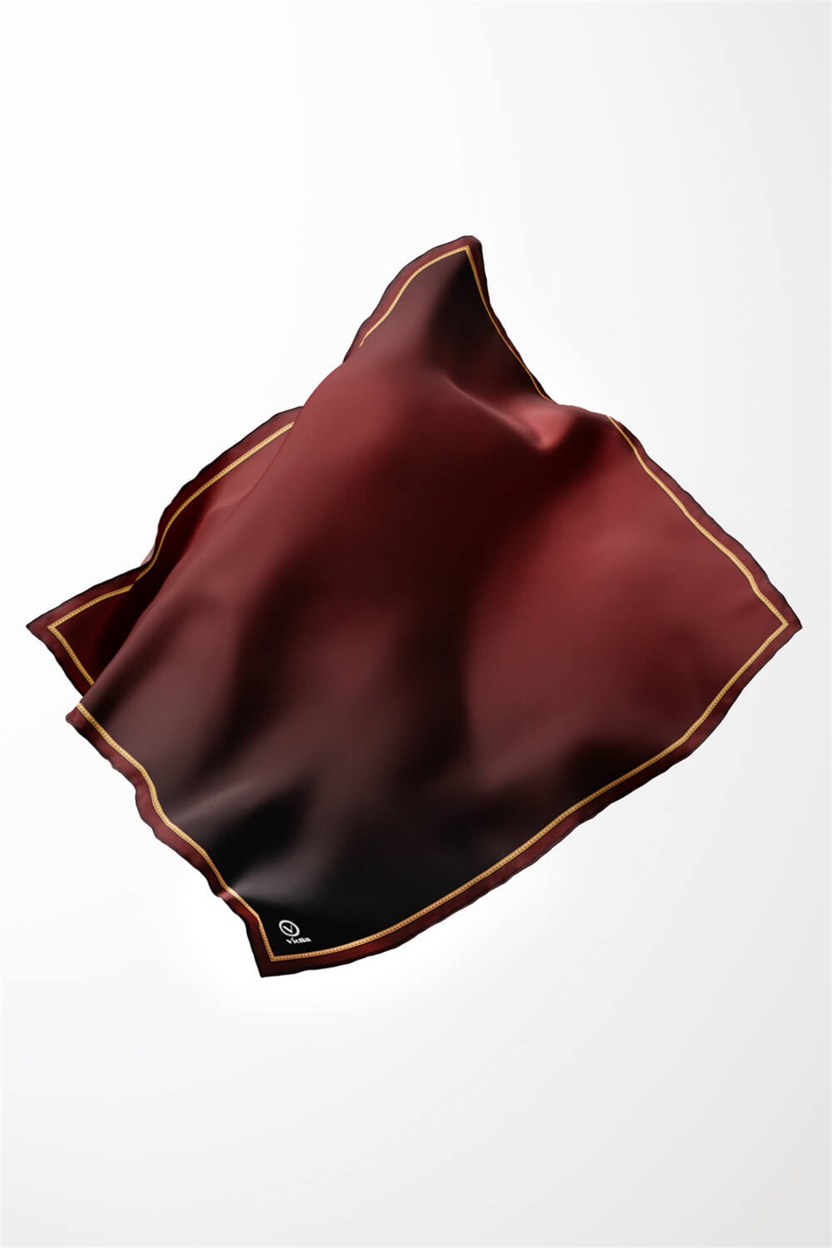 Twill Degrade Desenli Bordo Renkli 90x90 Eşarp (İpek İçermez) Kenar Dikiş Şekli El Dikişli