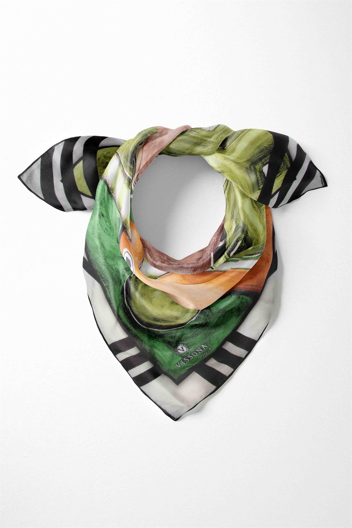 %100 İpek Kadın Desenli Bandana 80x80