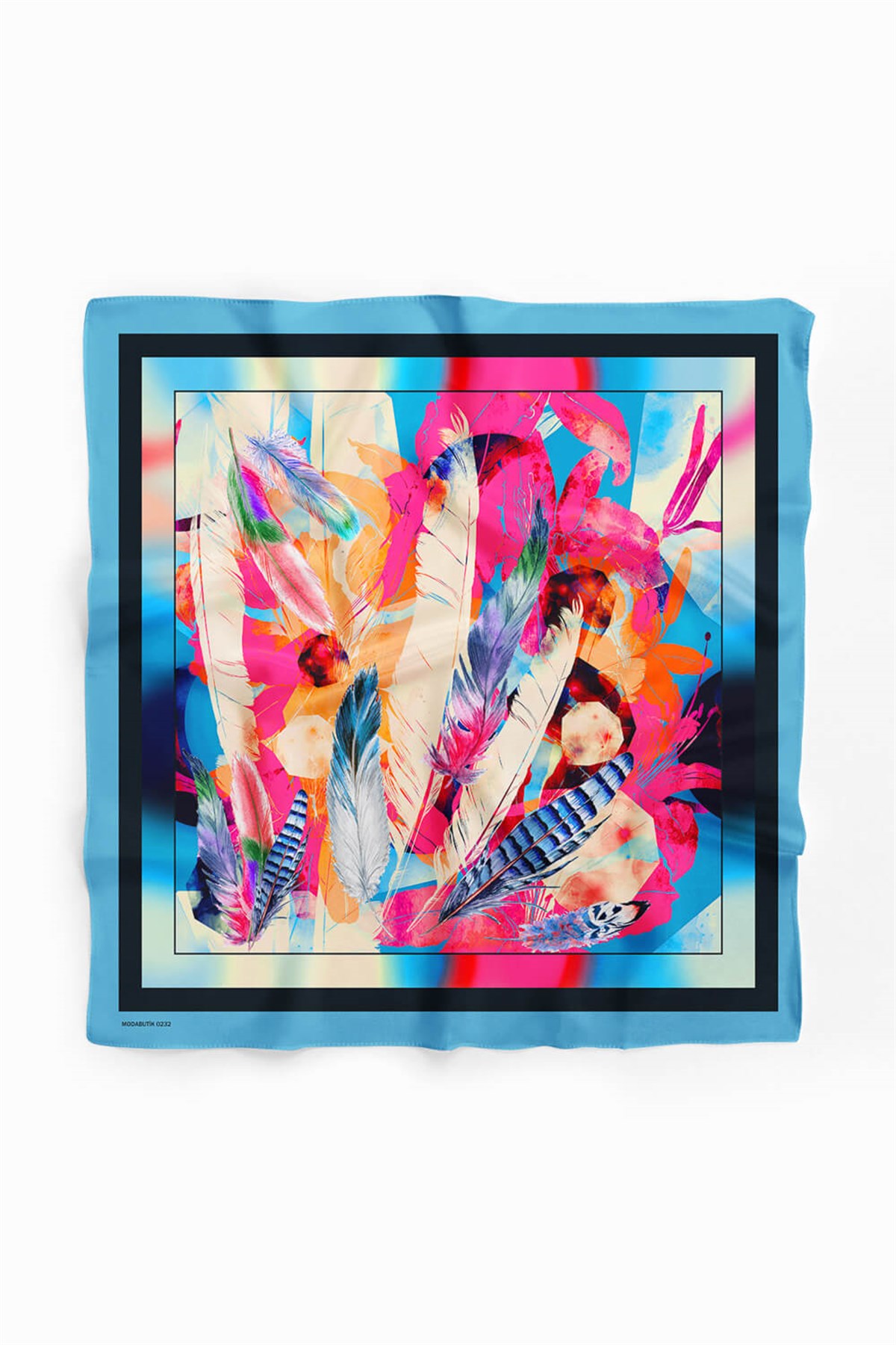 Violla B99 Kadın Garden Desenli Bandana 50x50 Siyah Mavi DG0232-22