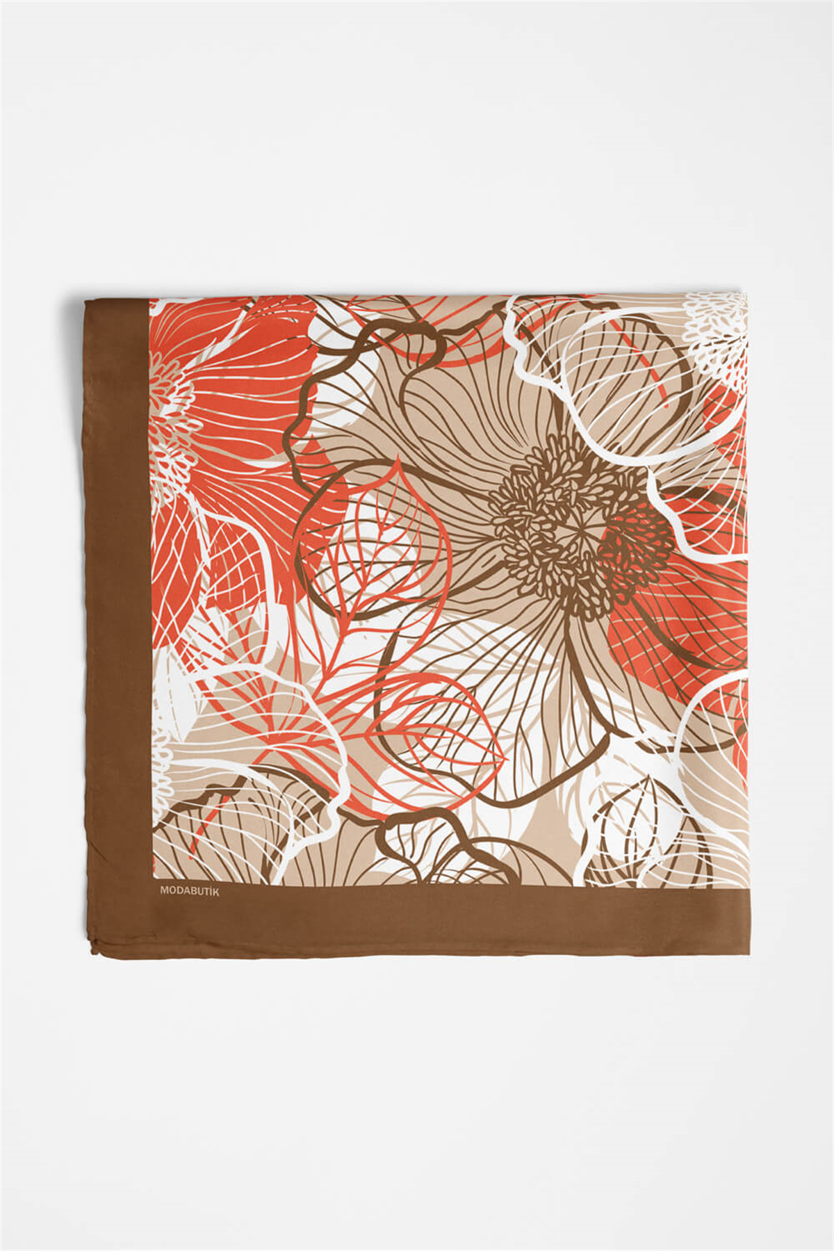 F8 Kadın Çiçek Desenli Bandana 50x50 Pudra Kahve - DG0111