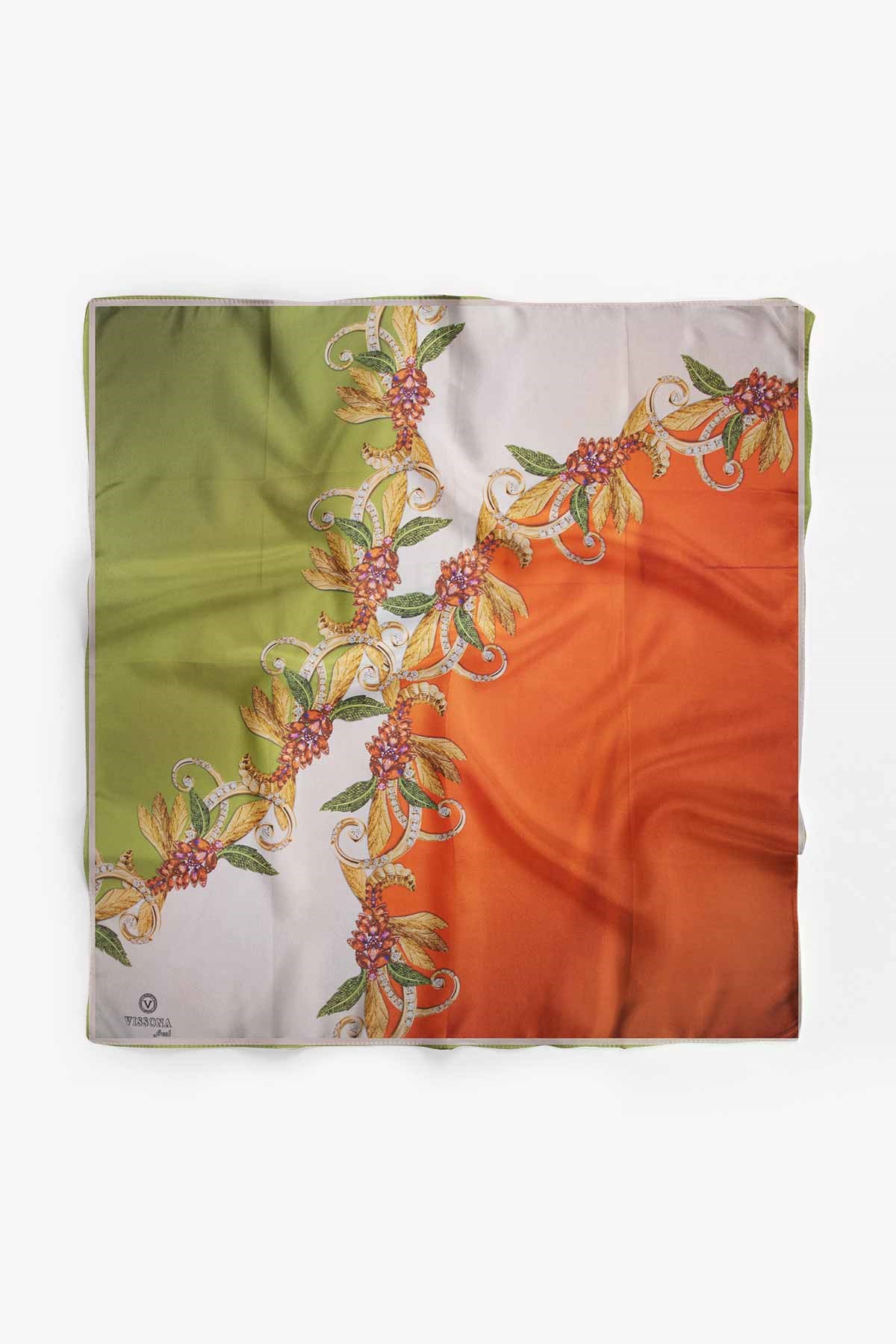 %100 İpek Kadın Desenli Bandana 80x80