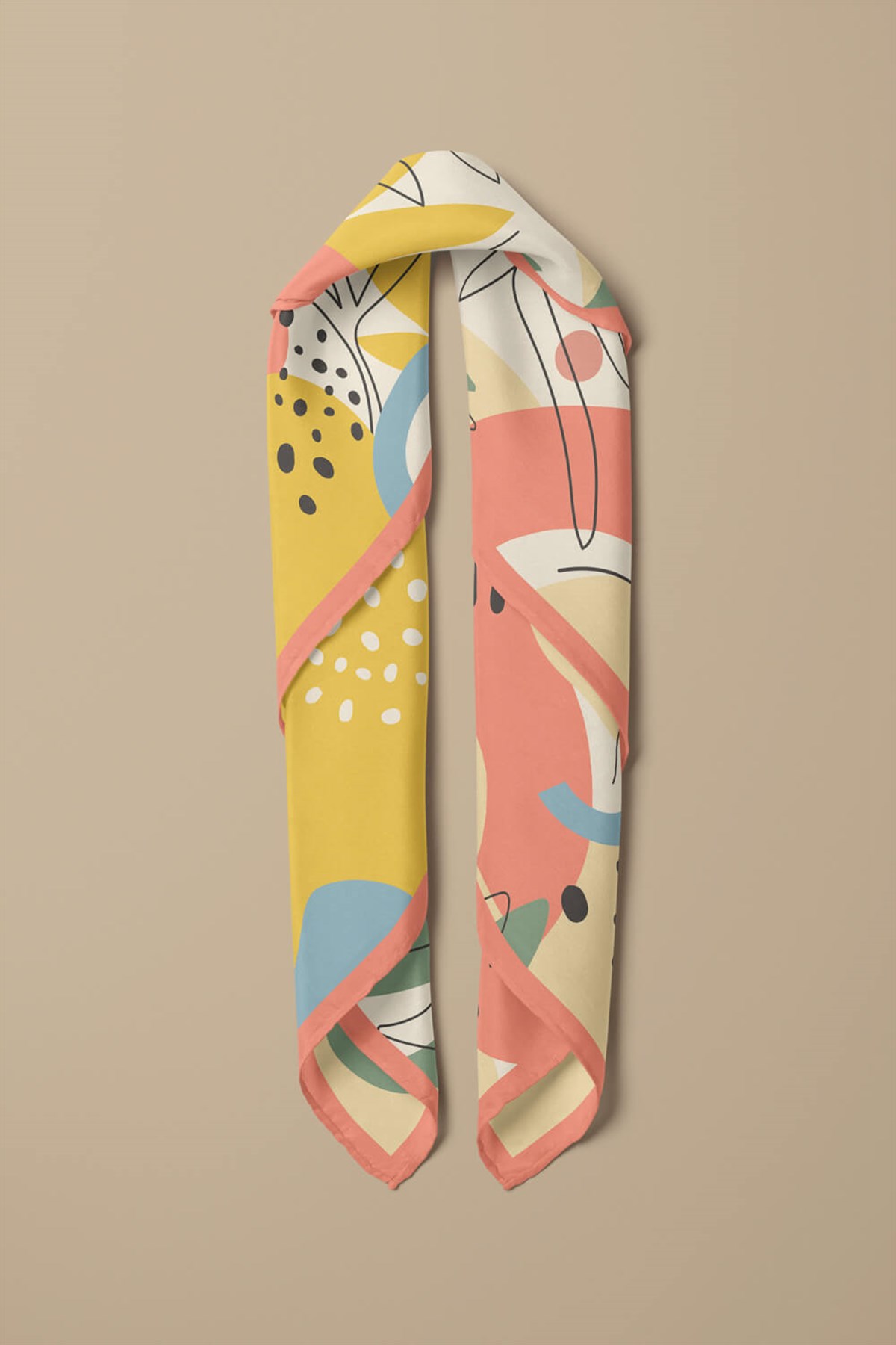 %100 İpek Geometrik Desenli Kadın Bandana