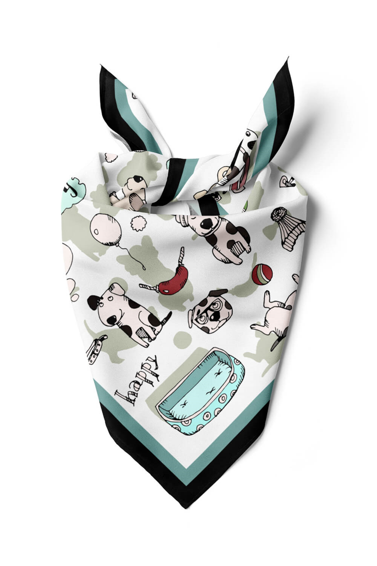 B5 Kadın Gri Puppy Love Desenli 50x50 Bandana HYL DG0682-22