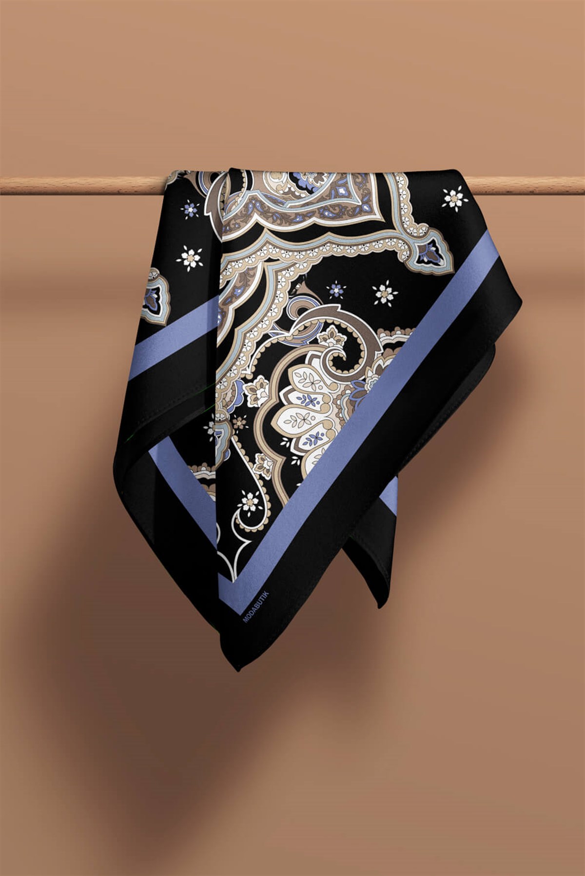 Violla C35 Kadın Krem Açık Mavi Layer Desenli 50x50 Bandana HYL DG0956-22