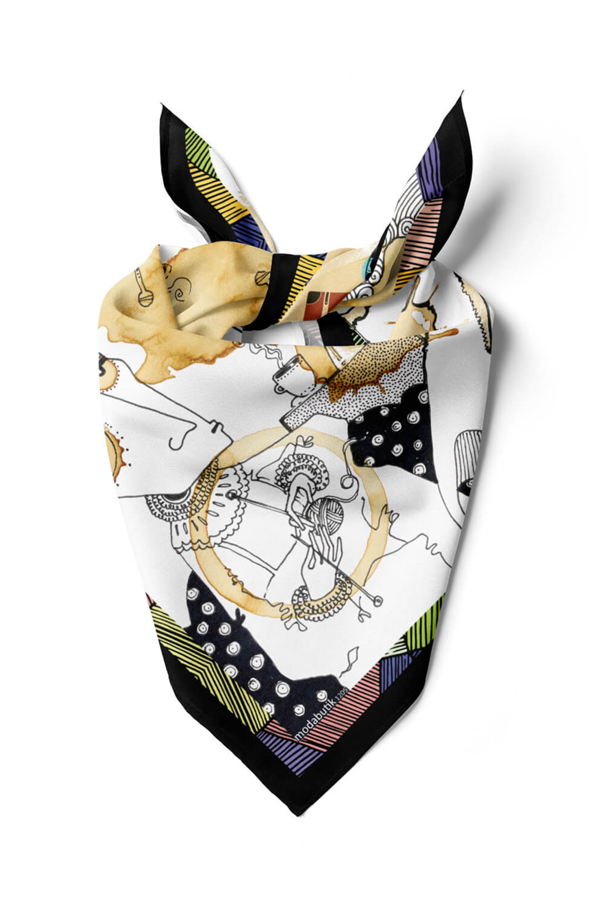 E64 Kadın Krem Mavi Afrikan Desenli 50x50 Bandana HYL DG01205-22