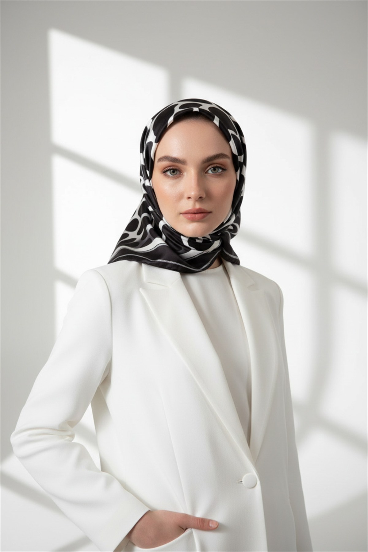 Kristal Taş Desenli Siyah Renkli 90x90 Eşarp (İpek İçermez) Dikim Şekli : El Dikişi