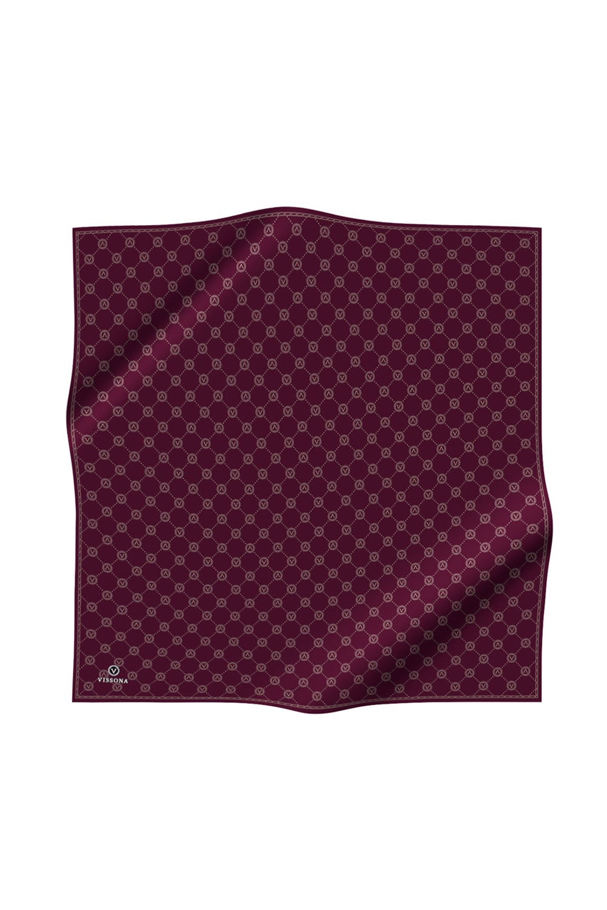 %100 Twill İpek Monogram Desenli Şarabi Renkli 90x90 Eşarp Dikim Şekli : El Dikişi