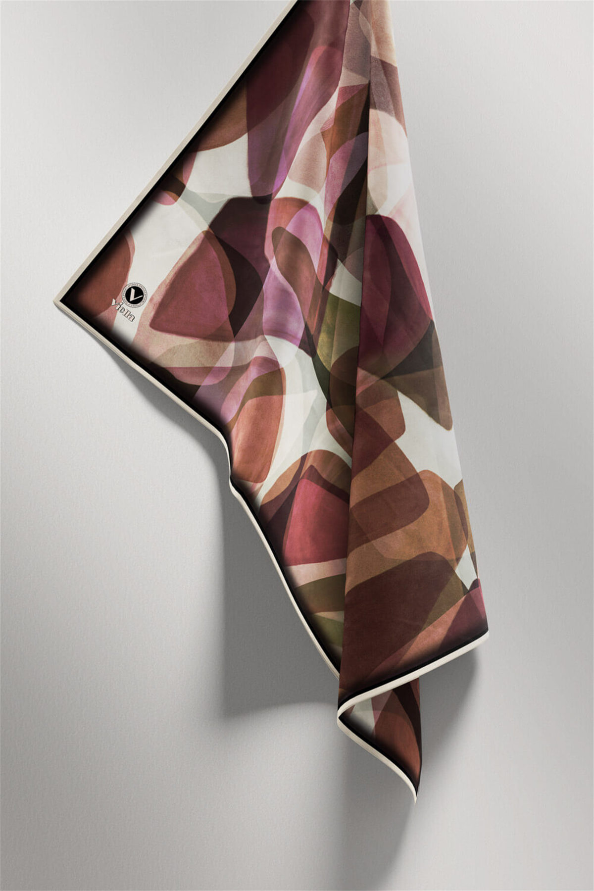 Twill Geometrik Batik Desenli Mürdüm Renkli 90x90 Eşarp (İpek İçermez) Kenar Dikiş Şekli El Dikişli