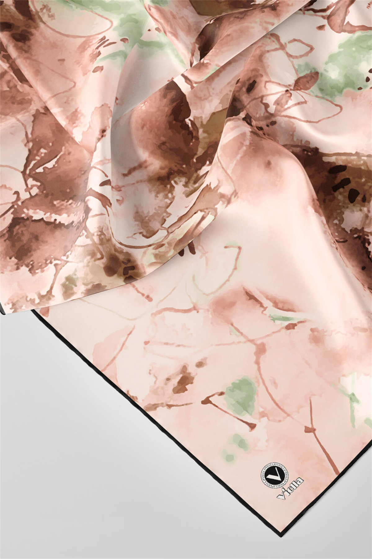 Twill Batik Çiçek Desenli Somon Renkli 90x90 Eşarp (İpek İçermez) Kenar Dikiş Şekli El Dikişli