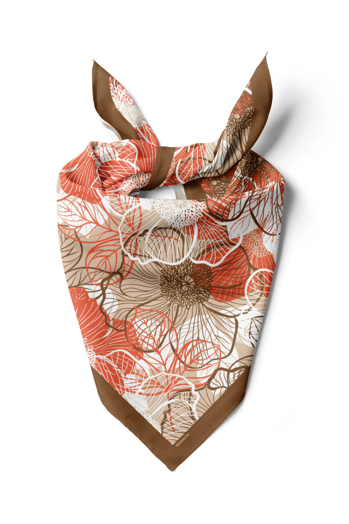 F8 Kadın Çiçek Desenli Bandana 50x50 Pudra Kahve - DG0111