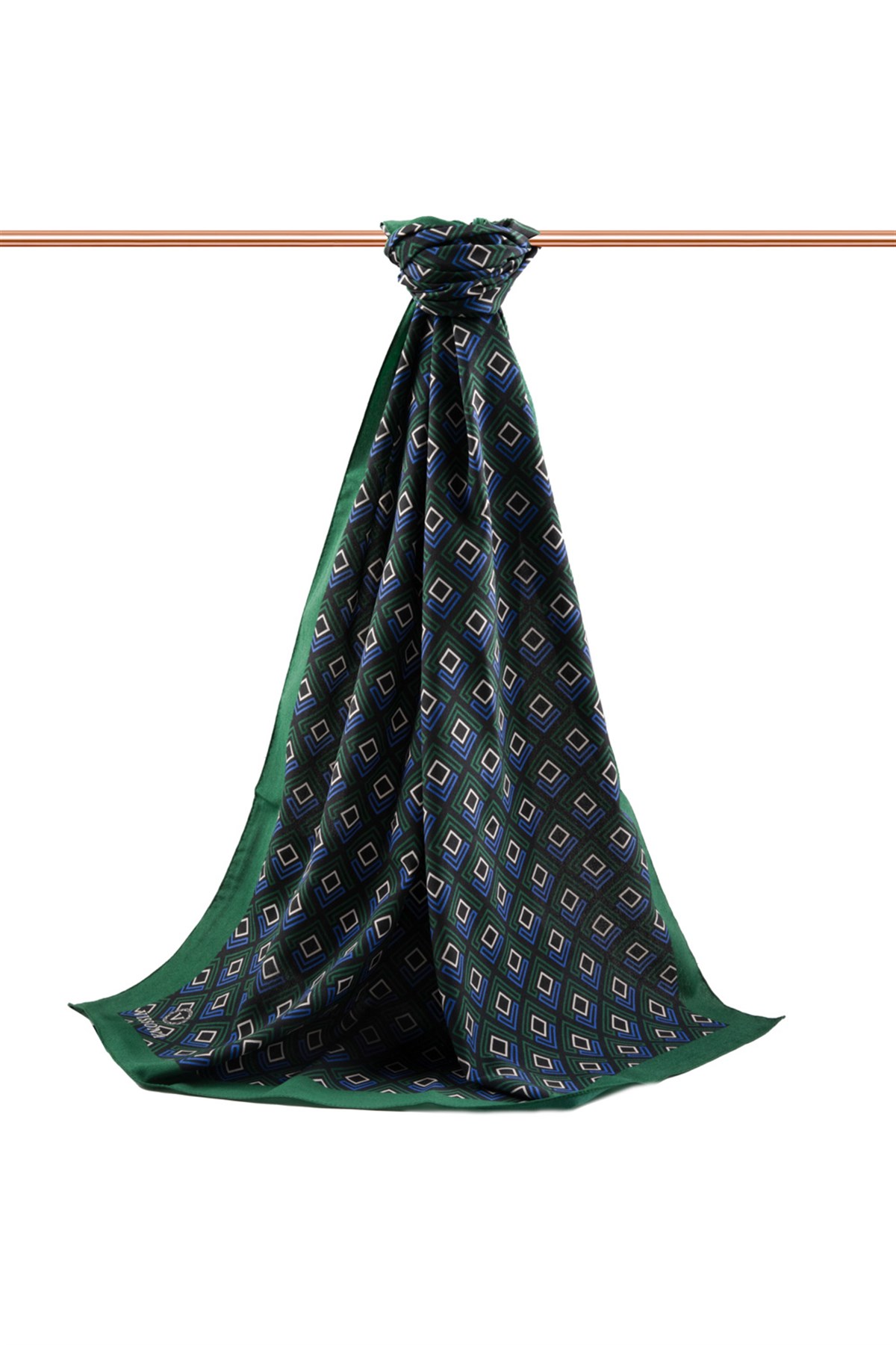 KREP MİNİ MOTİF DESENLİ ZÜMRÜT YEŞİLİ - SAKS RENKLİ 75X195 KIRIŞMAZ ŞAL