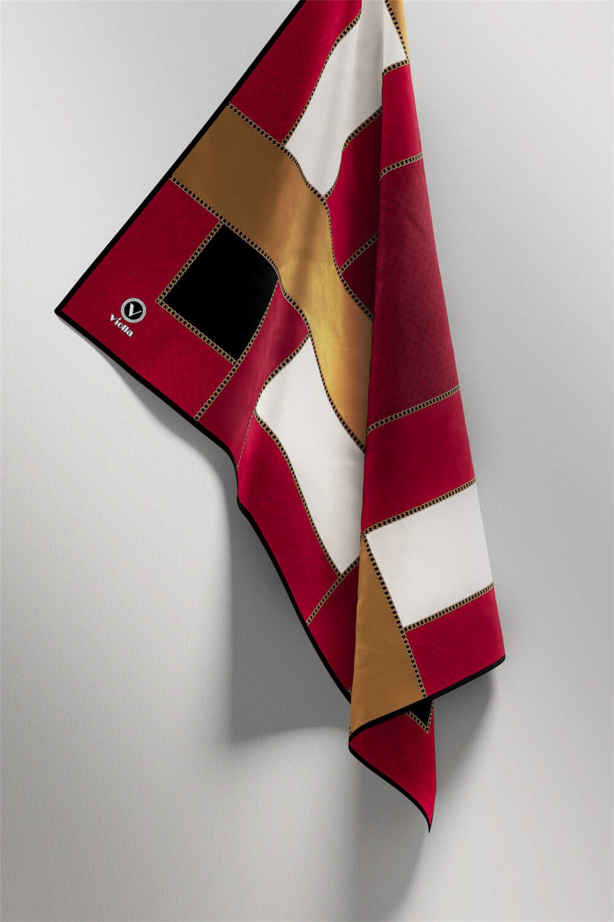 Twill Geometrik Desenli Taba - Bej Renkli 90x90 Eşarp (İpek İçermez) Kenar Dikiş Şekli El Dikişli