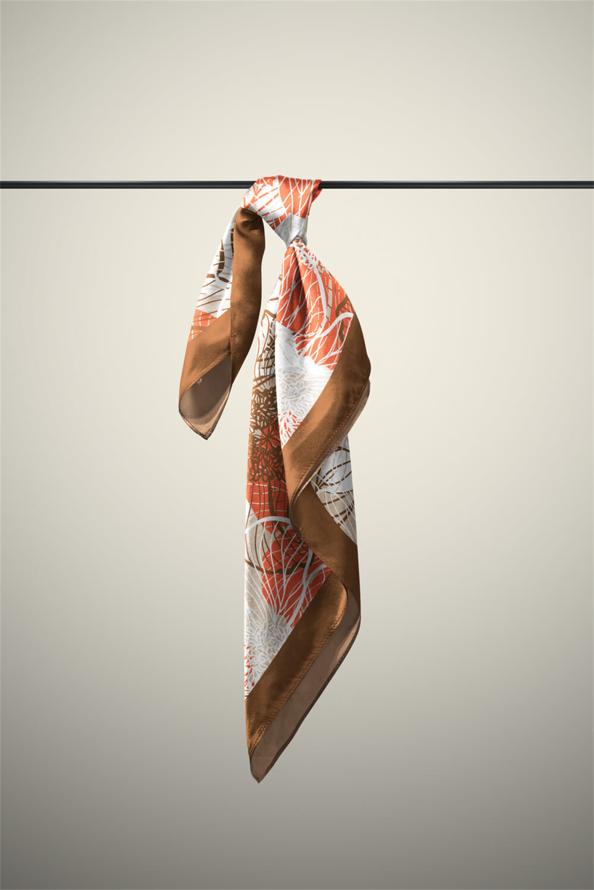 F8 Kadın Çiçek Desenli Bandana 50x50 Pudra Kahve - DG0111