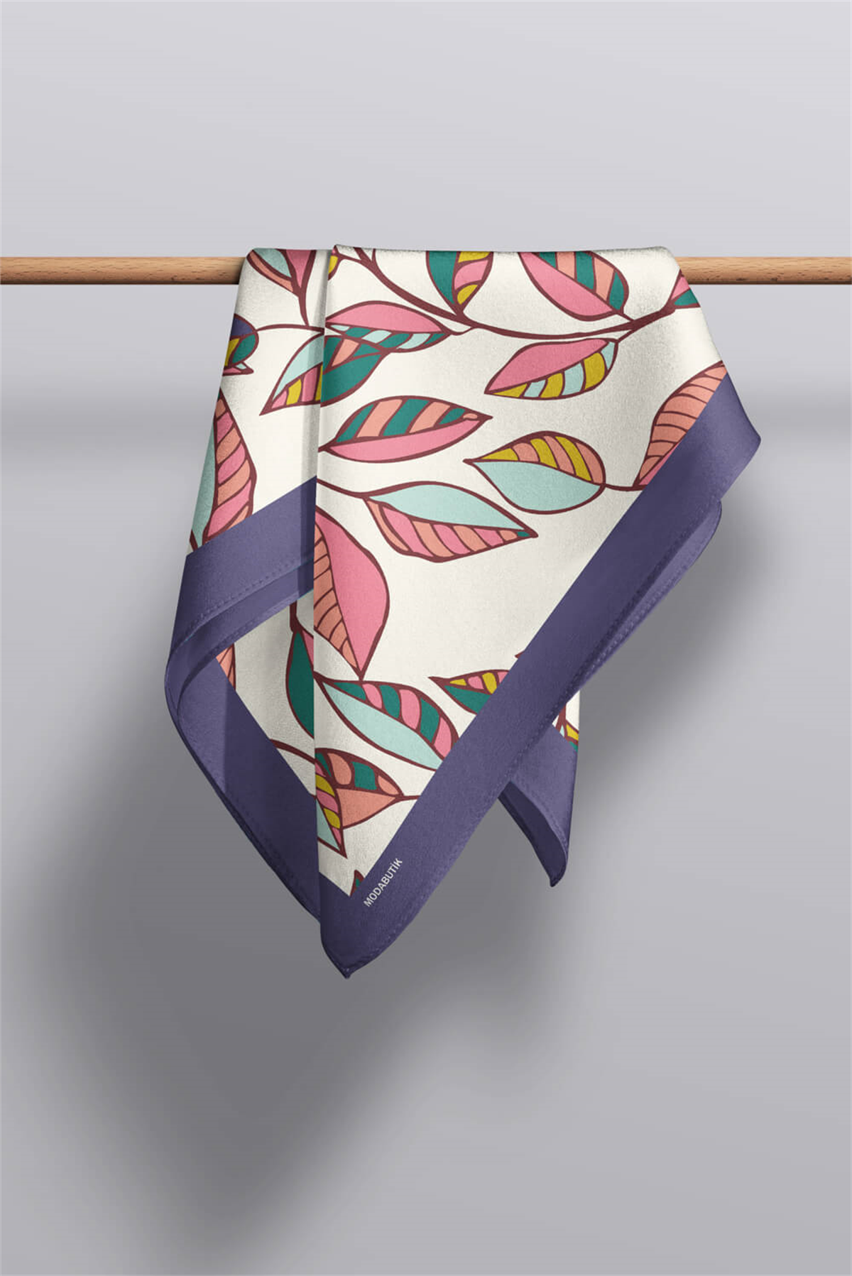 Y49 Kadın Yaprak Desenli Bandana 50x50 Turuncu Beyaz Yeşil DG0452-22