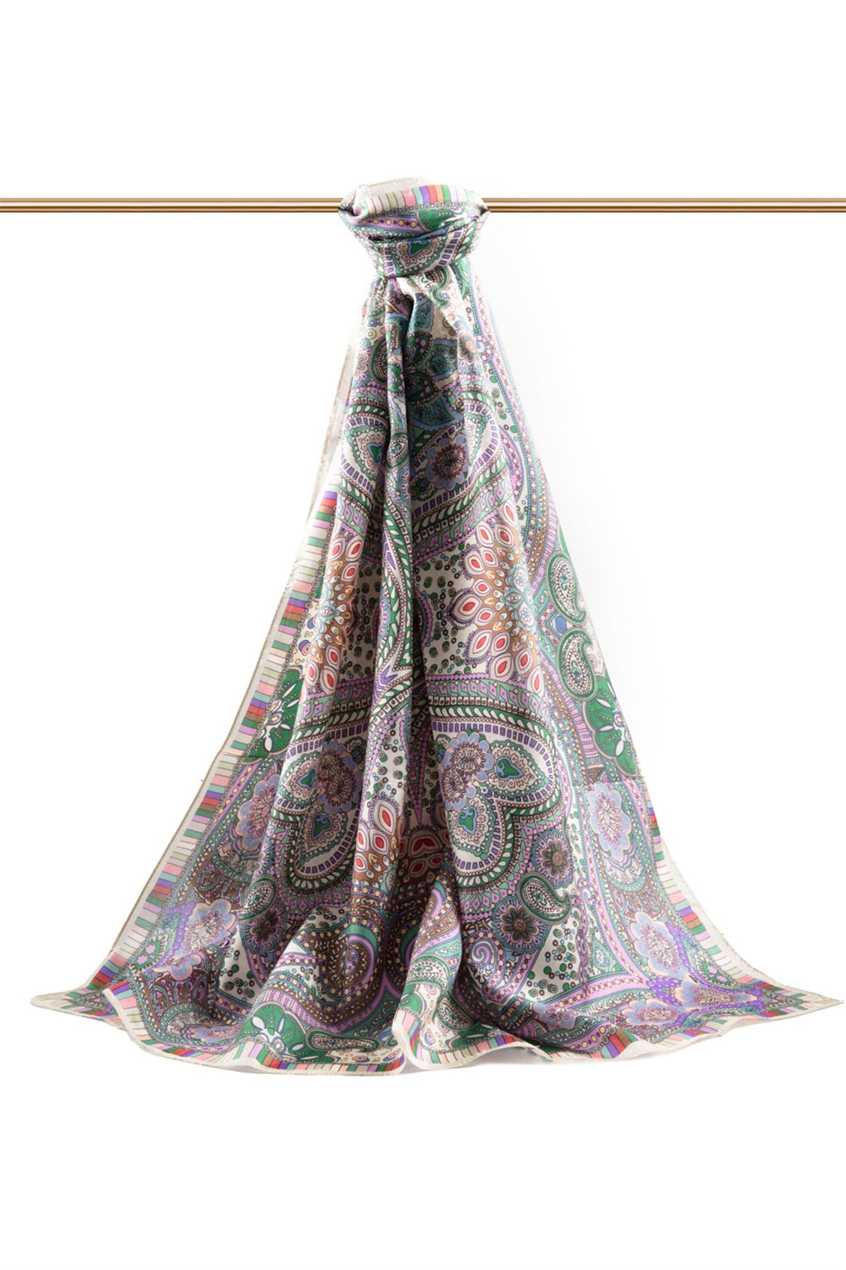 100% İpek Etro Desenli Taş Renkli 92x210 Şal