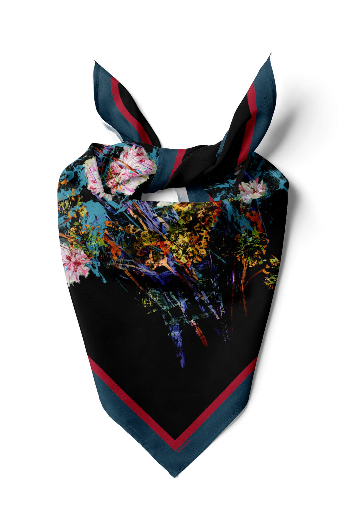 V55 Kadın Siyah Turkuaz Amor Desenli 50x50 Bandana DG01032-22