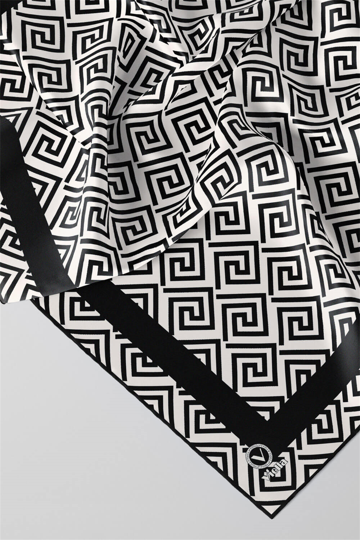 Twill Minimalist Desenli Siyah Renkli 90x90 Eşarp (İpek İçermez) Kenar Dikiş Şekli El Dikişli