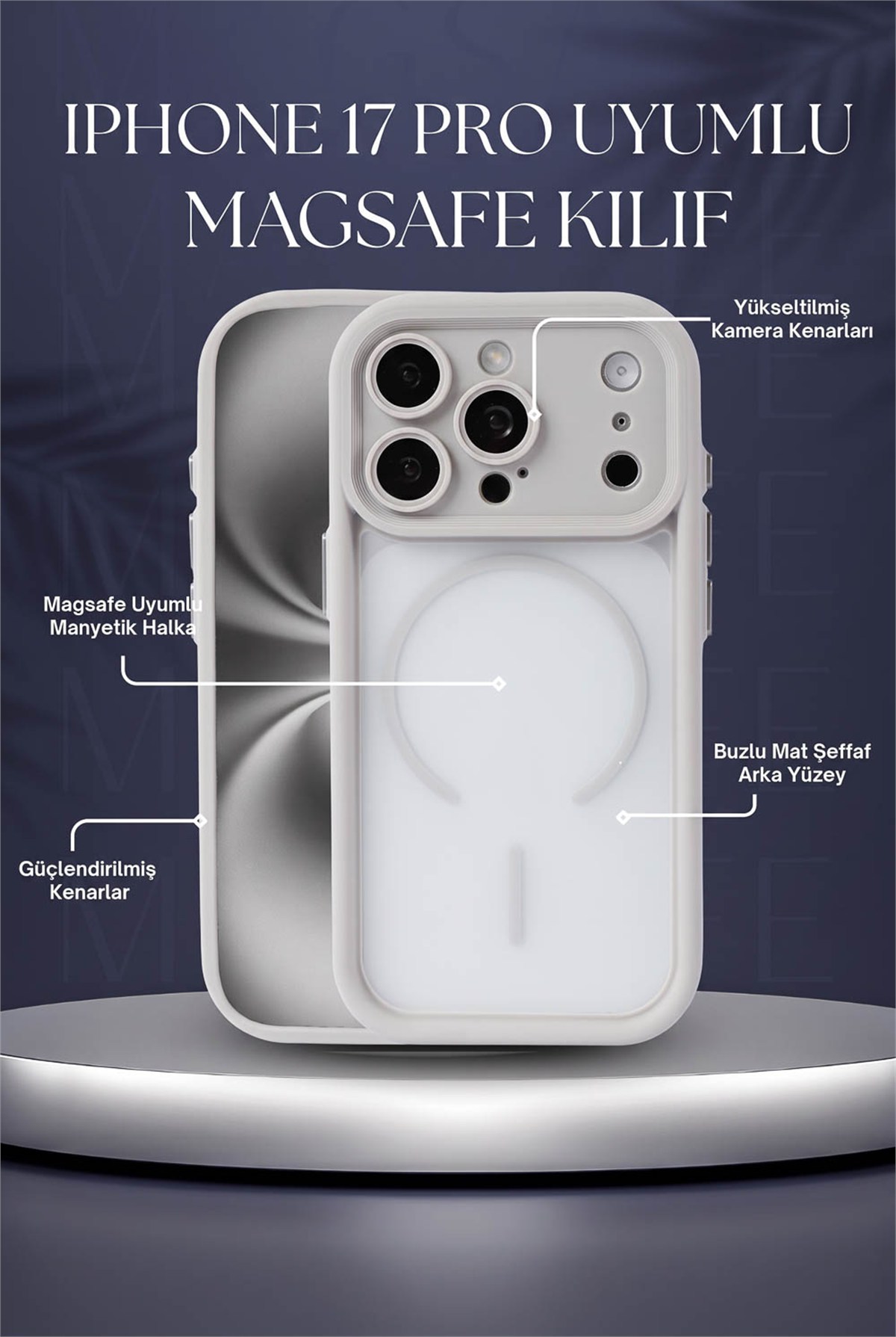 iPhone 17 Pro Kılıf – Kamera Korumalı – MagSafe Uyumlu – Gri Renk – Mat Silikon Telefon Kılıfı