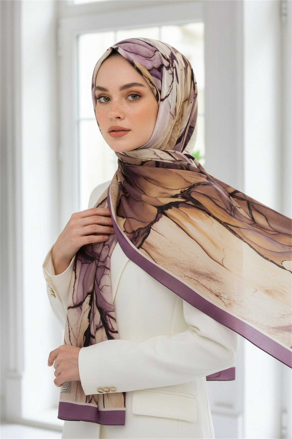 KREP BATİK DESENLİ LİLA RENKLİ 75X195 KIRIŞMAZ ŞAL
