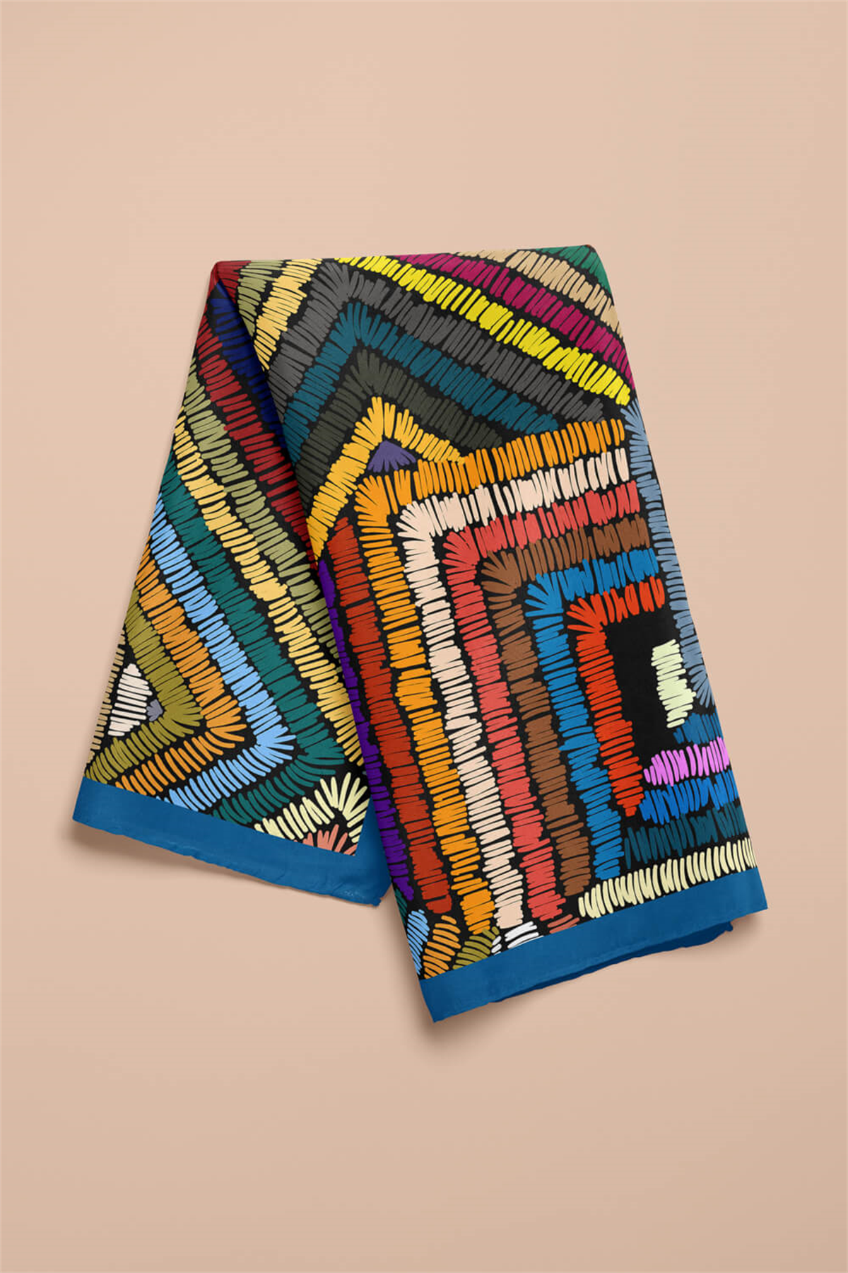 D69 Kadın Geometrik Desenli Bandana 50x50 Mavi Yeşil DG0412-22