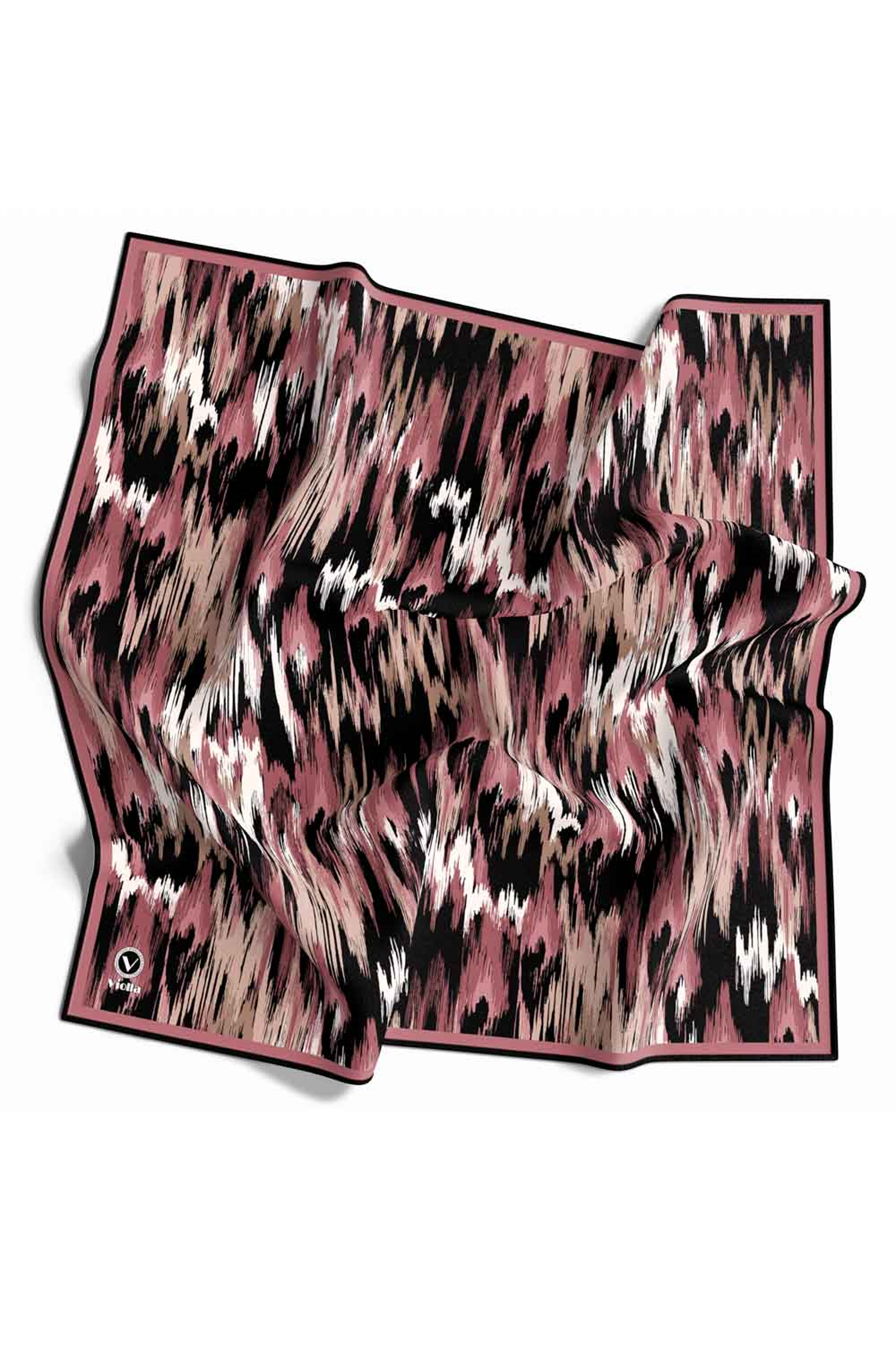 Twill Fırça Desenli Pudra Renkli 90x90 Eşarp (İpek İçermez) Kenar Dikiş Şekli El Dikişli