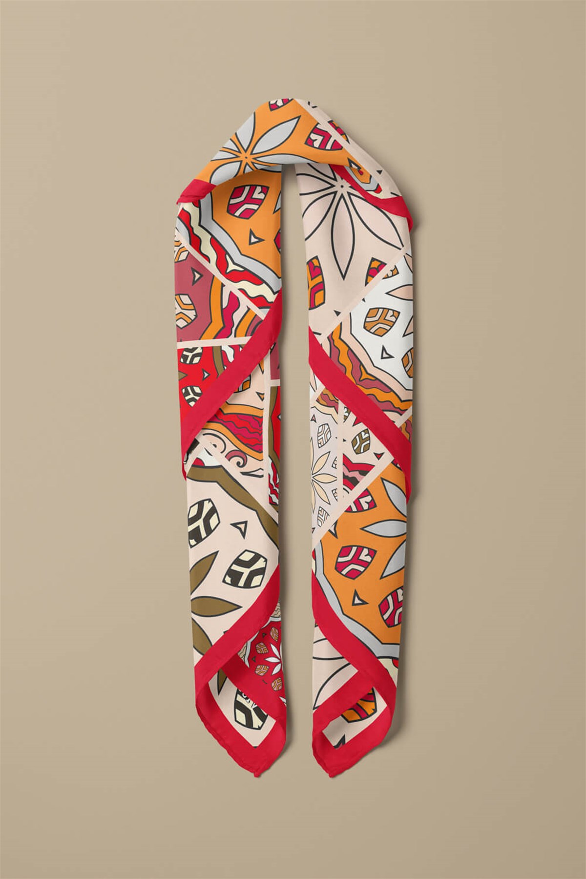 %100 İpek Etnik Desenli Kadın Bandana