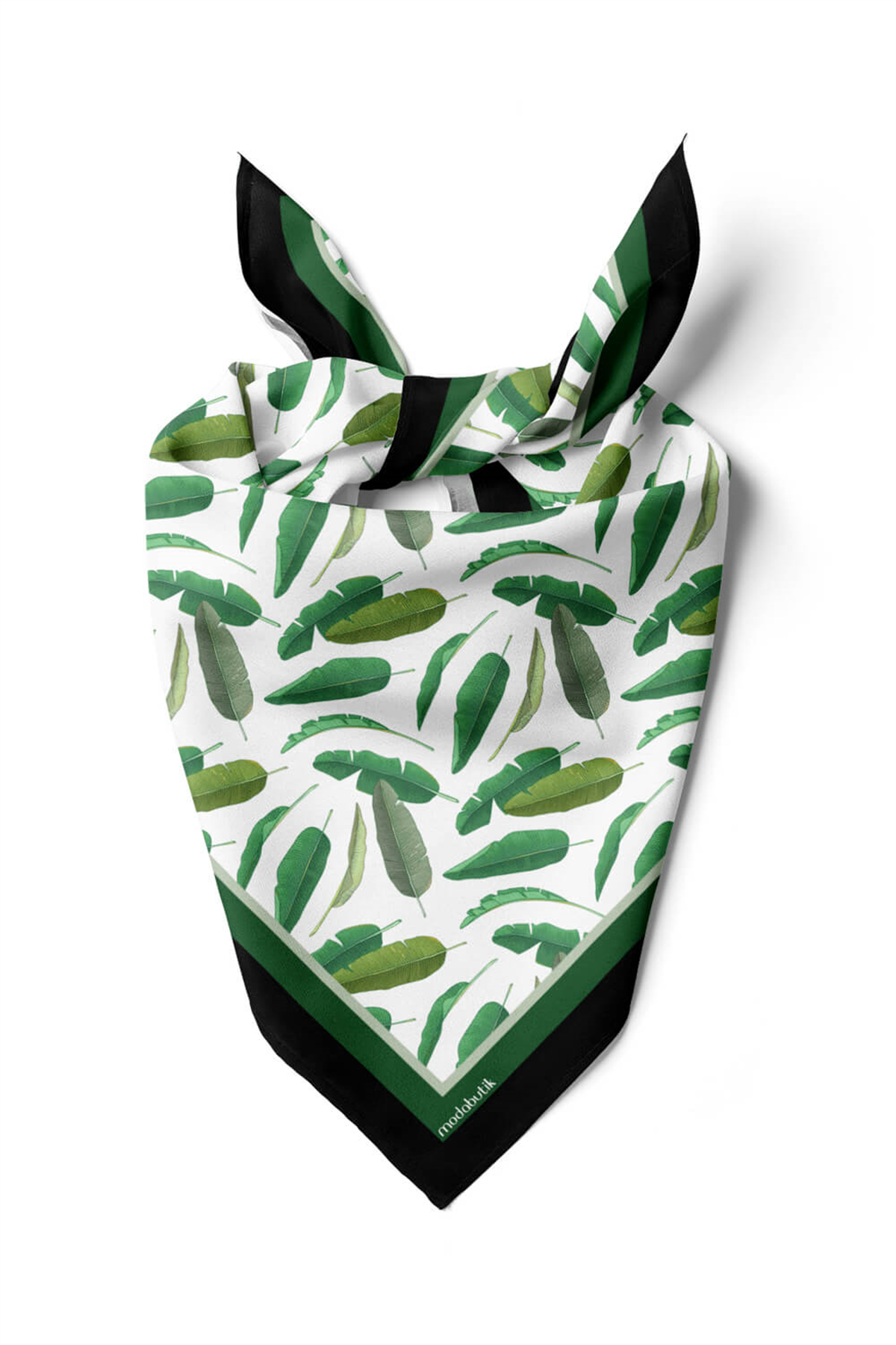 D38 Kadın Yeşil Yaprak Desenli 50x50 Bandana HYL DG01680-22