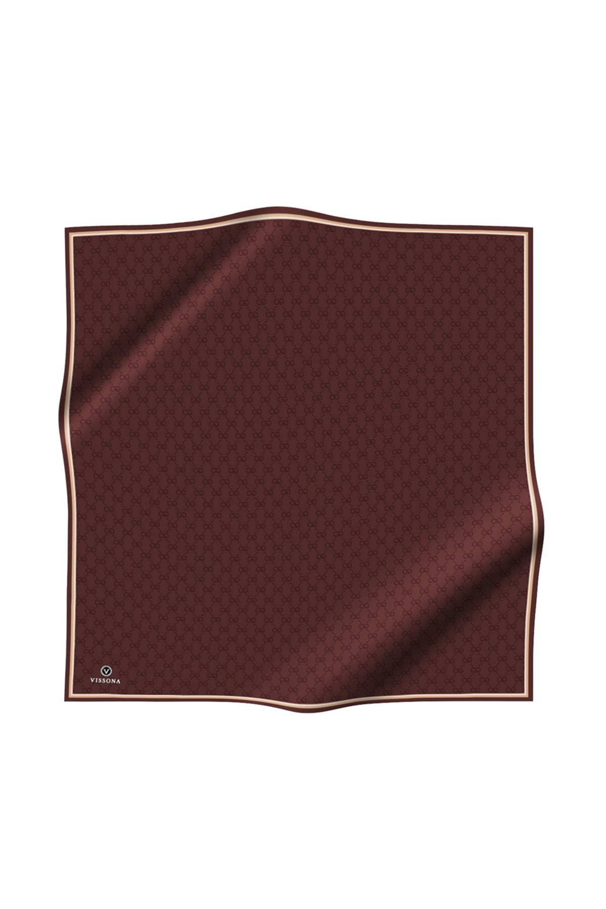 %100 Twill İpek Geometrik Desenli Kahverengi Renkli 90x90 Eşarp Dikim Şekli : El Dikişi
