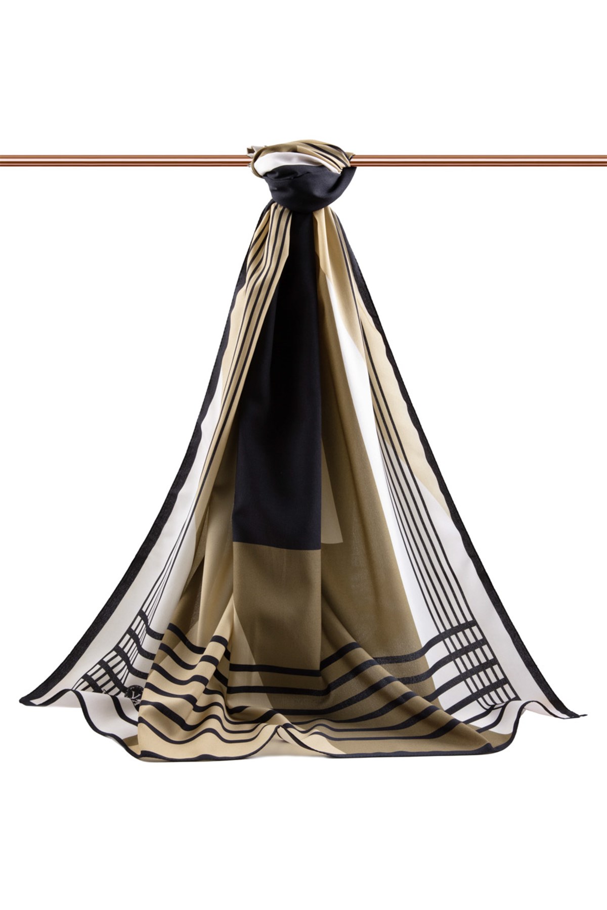 KREP GEOMETRİK DESENLİ BEJ RENKLİ 75X195 KIRIŞMAZ ŞAL