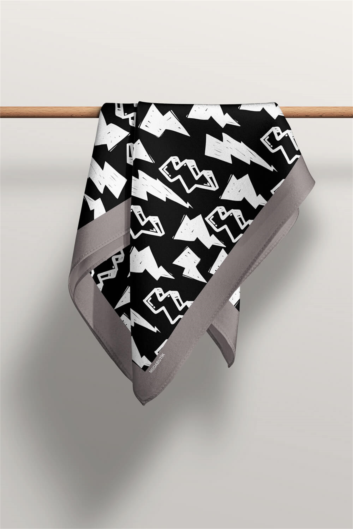 Y75 Kadın Şimşek Desenli Bandana 50x50 Siyah DG0150-22