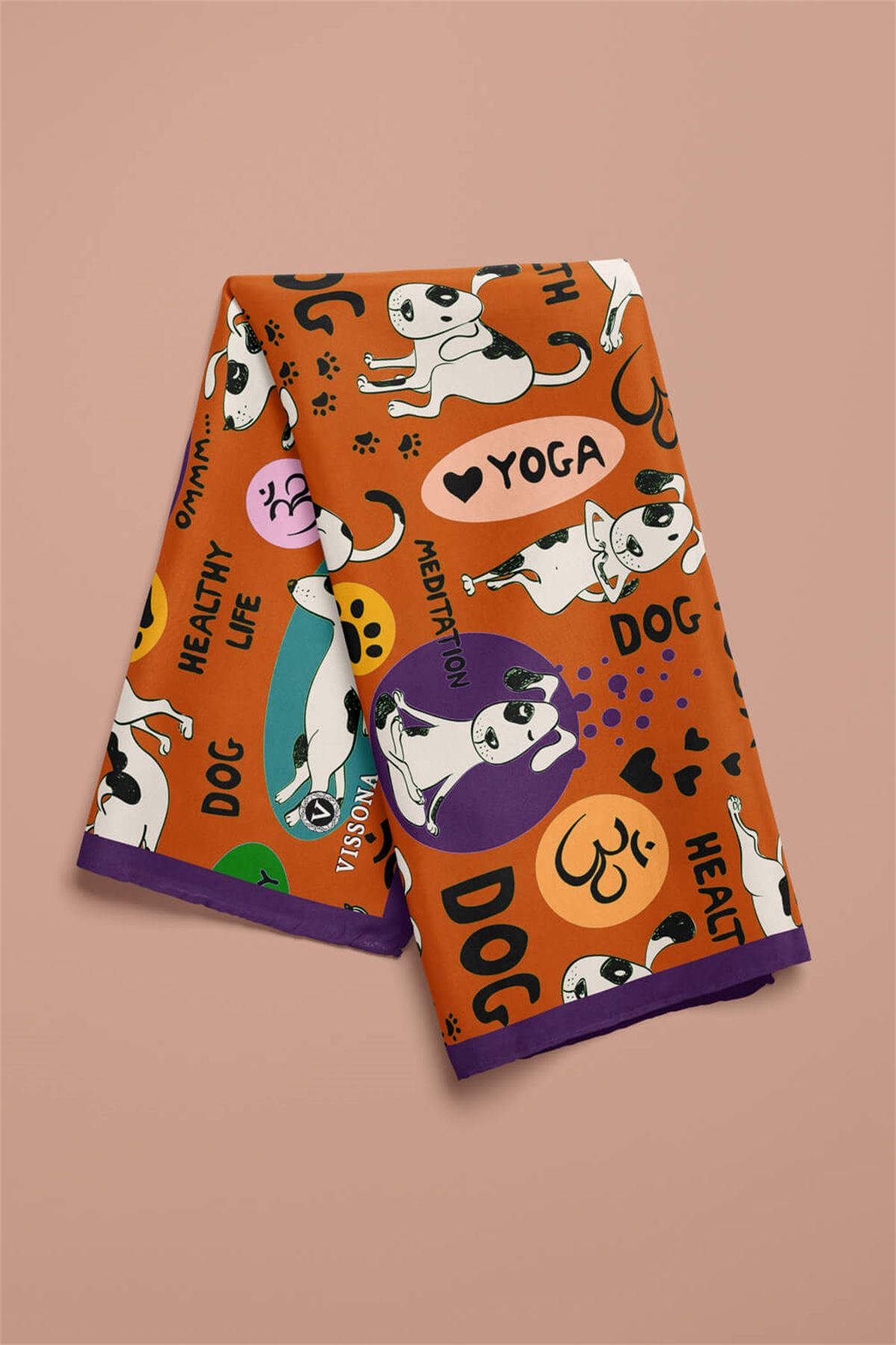 %100 İPEK YOGA KÖPEK DESENLİ KADIN BANDANA 50X50