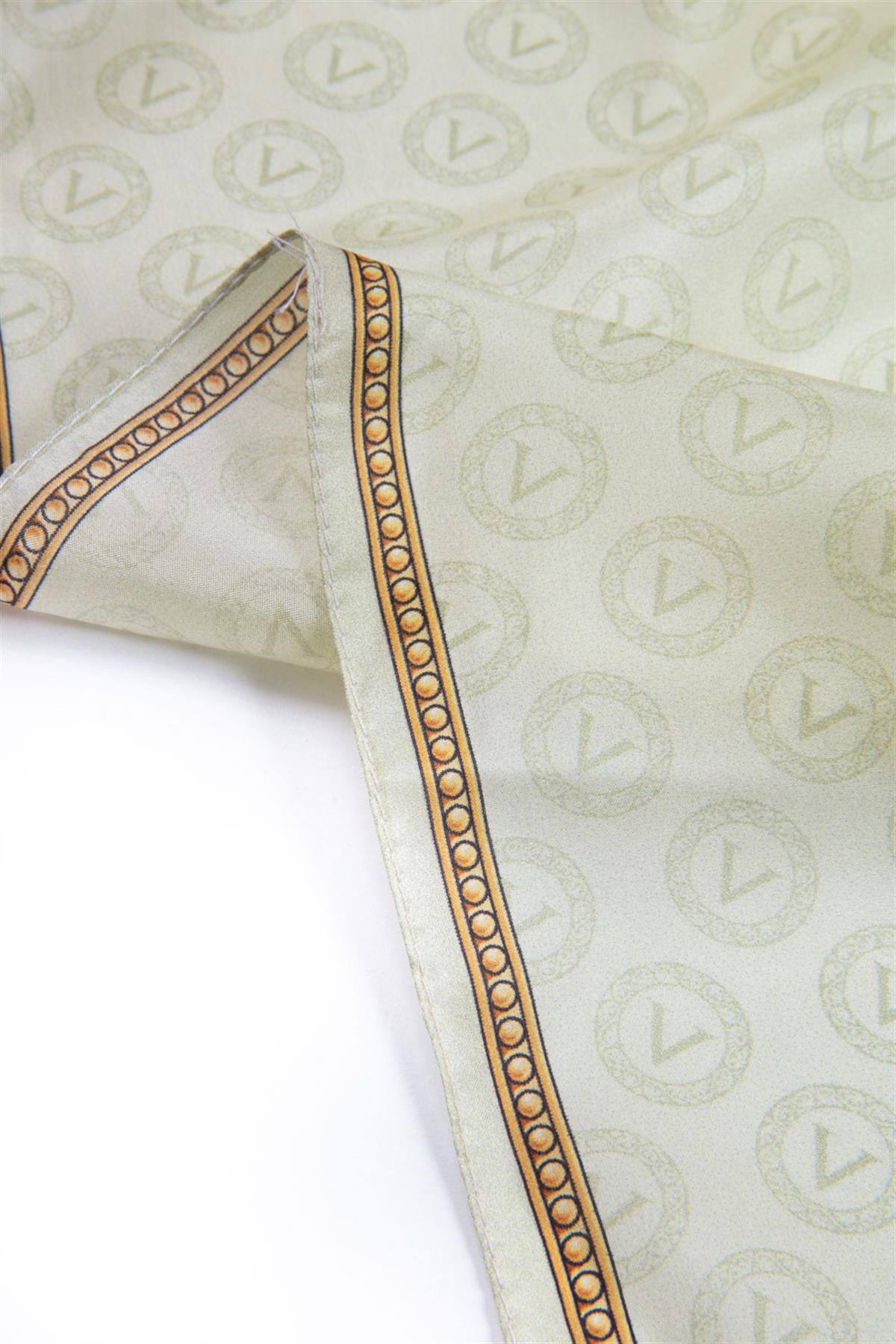 %100 İpek Degradeli Ve Monogram Desenli Fıstık Yeşili - Gold Renkli 92x210 Şal