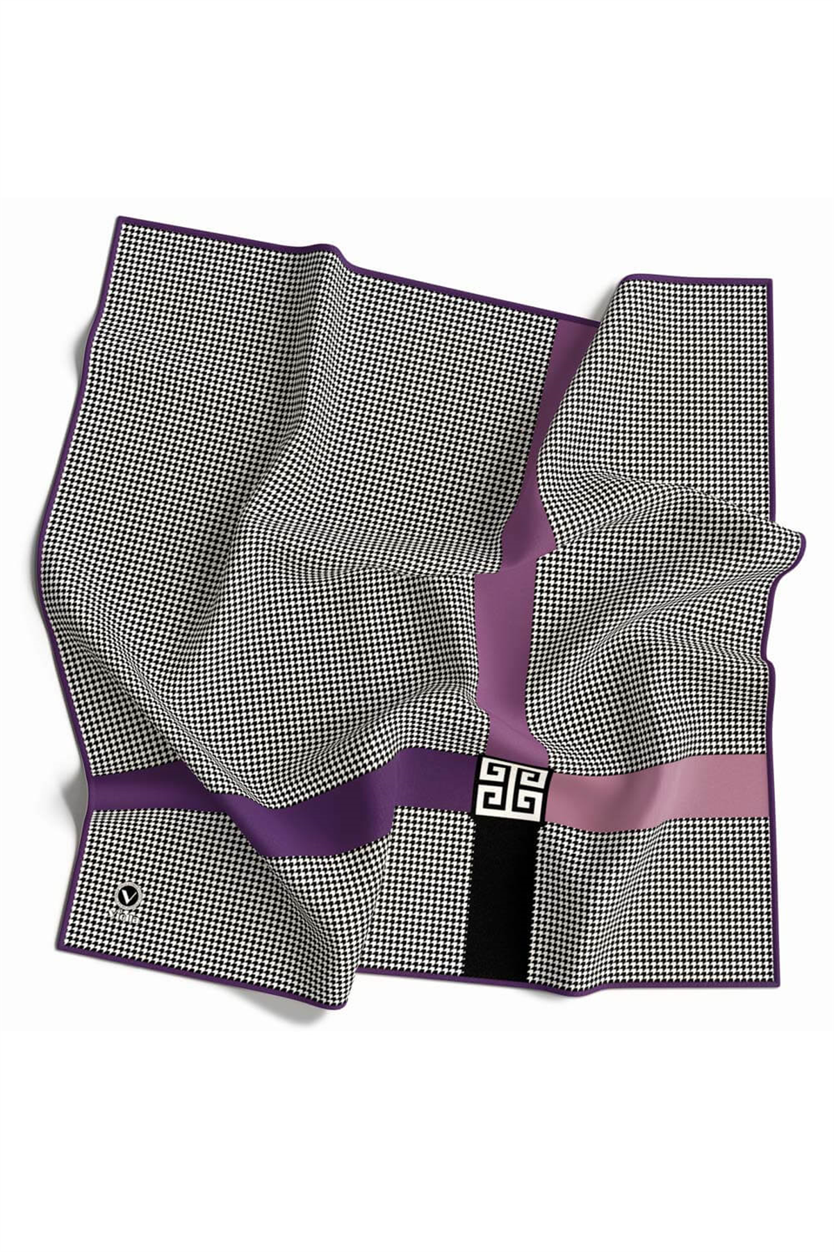 Twill Kazayaklı Şerit Desenli Mor Renkli 90x90 Eşarp (İpek İçermez) Dikim Şekli : El Dikişi