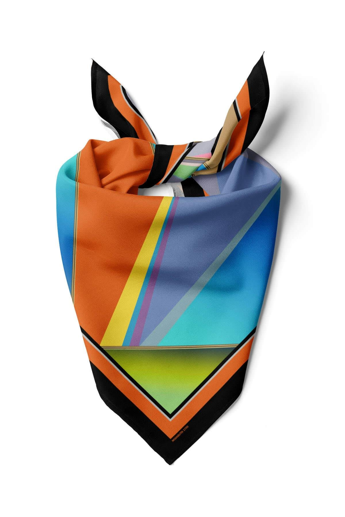 C68 Kadın Turuncu Mavi Extreme Desenli 50x50 Bandana