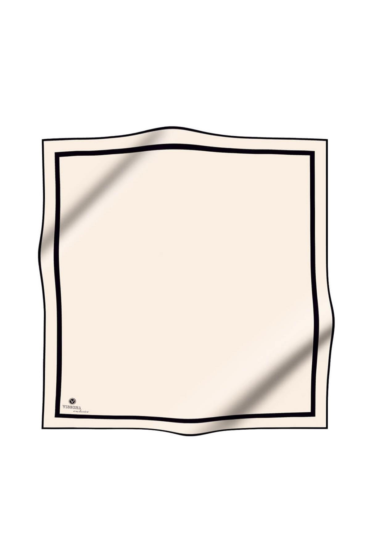 100% Twill İpek Düz Renk Bordür Desenli Krem - Siyah Renkli Daha Tok Exclusive Serisi 90x90 Dikim Şekli : El Dikişi Eşarp