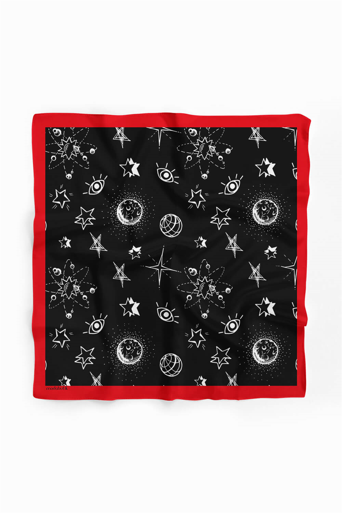 A116 Kadın Yıldız Desenli Bandana 55x55 Siyah Beyaz DG0405-22